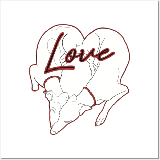 Adorable Greyhound dog design shaped in a heart with the word love inside, with red details Posters and Art